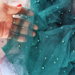 Tul cu perle - verde