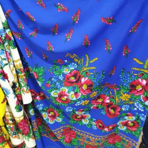 Voal plin gipsy bordura maci albastru