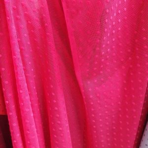 Tul elastic fucsia cu bulinute catifelate