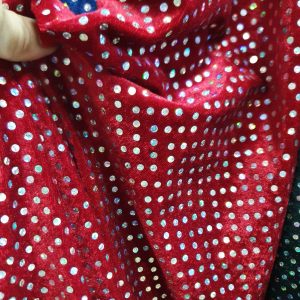 Catifea elastica rosu, buline argintii holografice