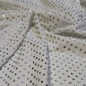 Lycra plin alb cu strasuri cupon