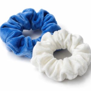 2 elastice de par catifea și tricot alb albastru